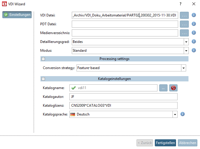 VDI Wizard -> Einstellungen