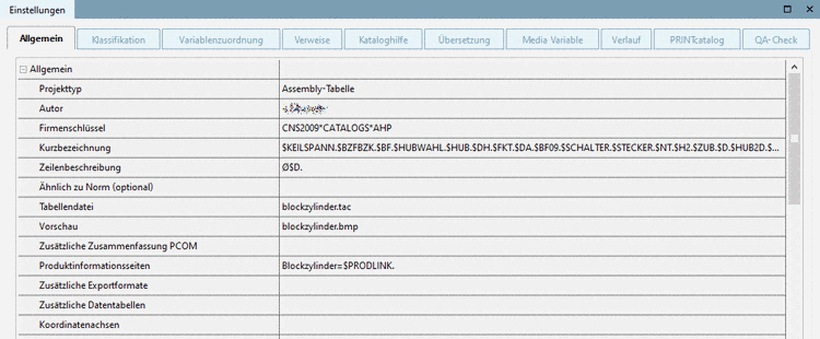 Beispiel: Anzeige bei Selektion eines Projekts