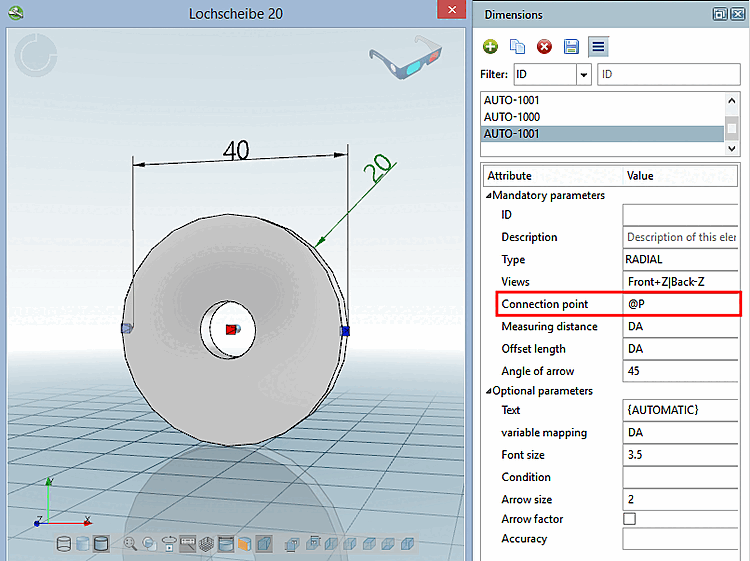 Eingabe des Anfügepunkt [Connection point] mittels Strg+V