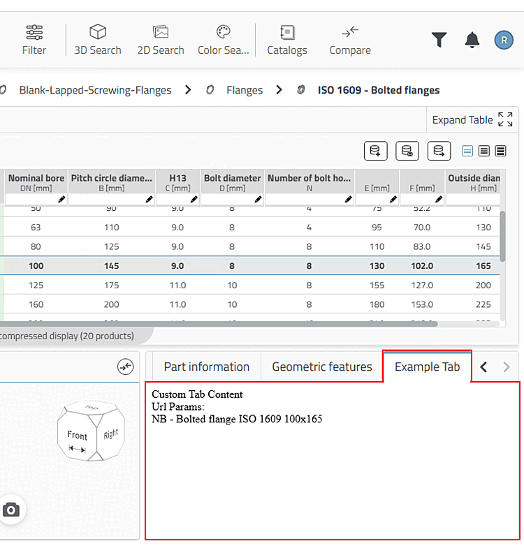 Ansicht eines benutzerdefinierten Tabs