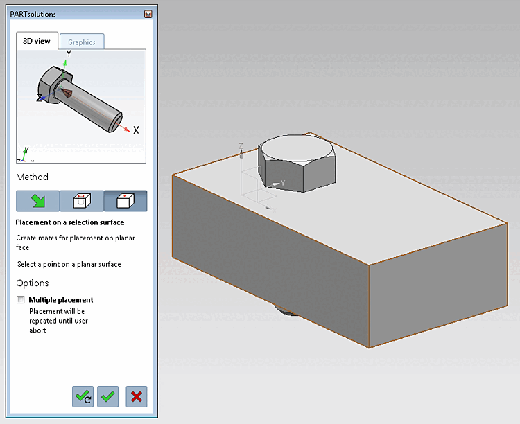 Schraube auf Fläche platziert