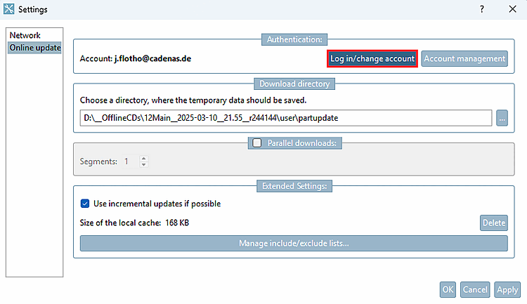 Einloggen/Konto wechseln [Log in/change account]