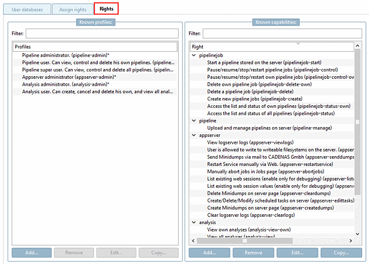 Registerseite "Rechte [Rights]"