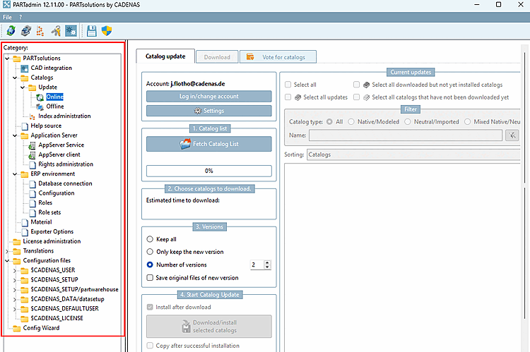 Kategorie [Category]: Beispielhaft "Online" selektiert