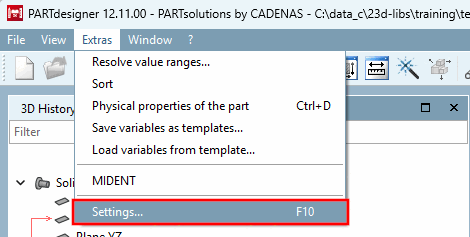 Der Aufruf erfolgt über "Extras"-Menü -> Einstellungen... [Settings...]