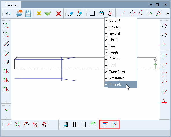 Toolbar für Gewinde sichtbar stellen
