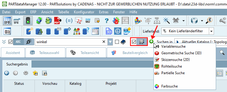 Auswahlkästchen und Icon von Topologiesuche ist sichtbar.