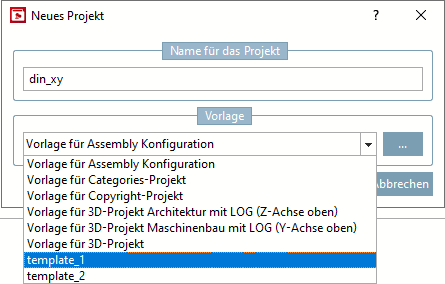 Neues Projekt [New project] -> Vorlage [Template]