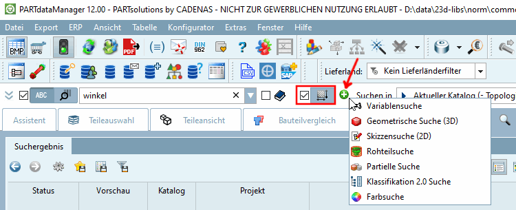 Auswahlkästchen und Icon von Topologiesuche ist sichtbar.