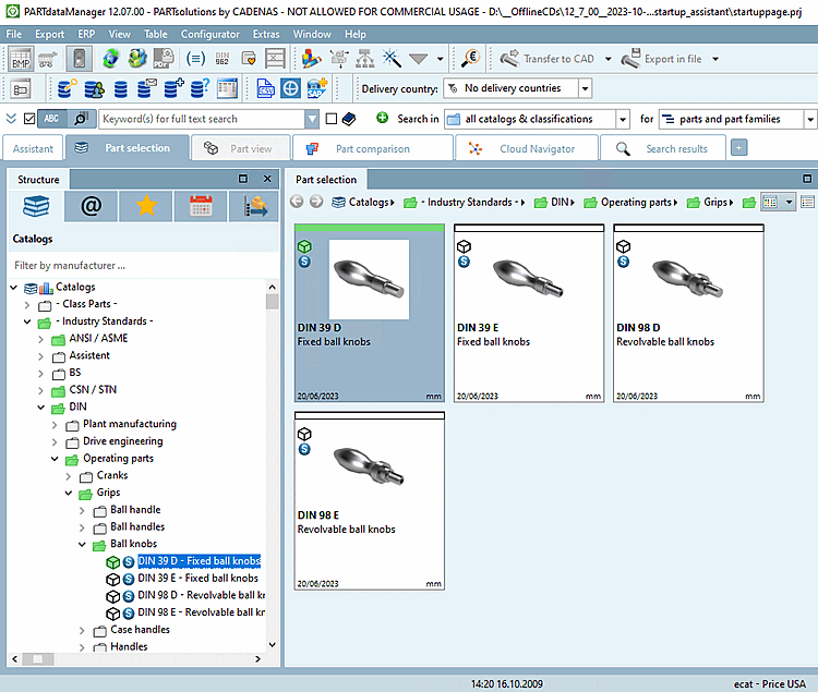 PARTdataManager Teileauswahl [Part selection]