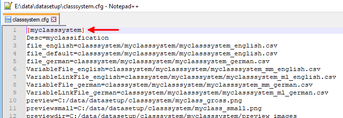 classystem.cfg geöffnet in Notepad++
