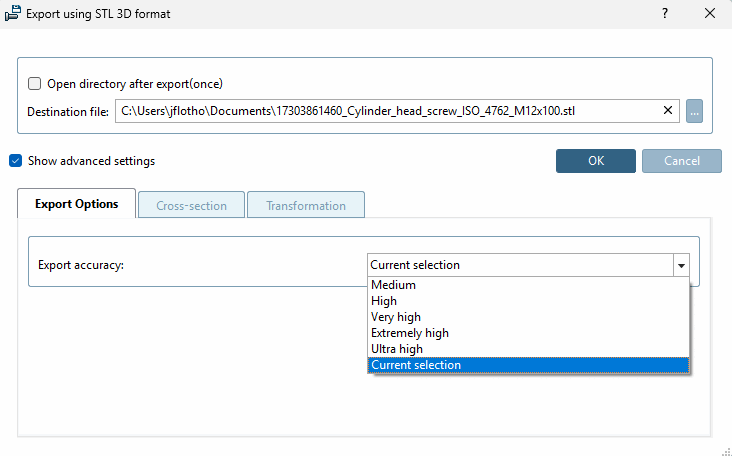 Exportgenauigkeit [Export accuracy]