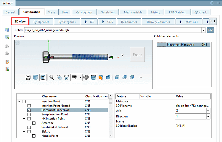 Registerseite "3D-Ansicht [3D view]"