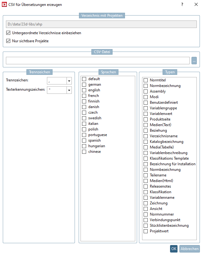 CSV für Übersetzungen erzeugen [Create CSV for translation]