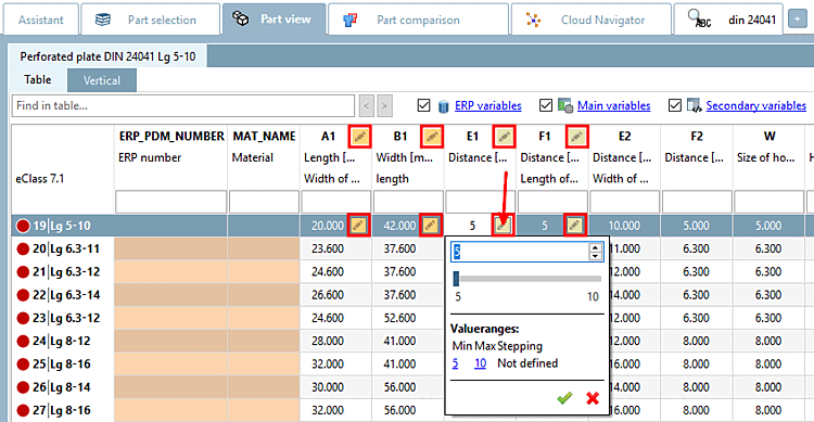 Halbzeug - Dimensionsmerkmal nicht gepinnt