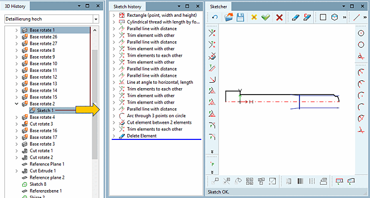 Aufruf des Sketchers über die 3D Historie