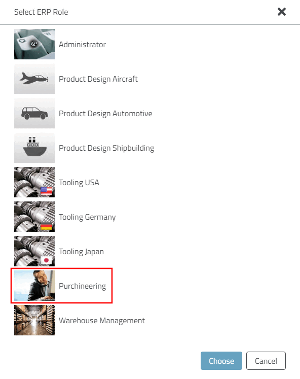 ERP Rolle auswählen [Select ERP Role]