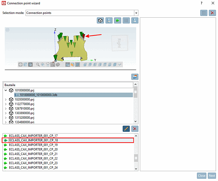 Selektionsmodus [Selection mode]: Verbindungspunkte [Connection points]