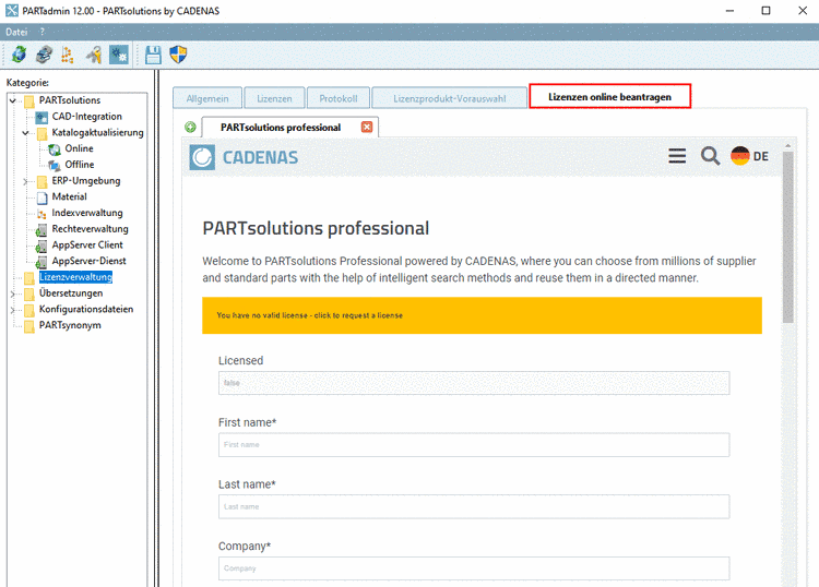Online-Registrierung und Lizenzierung