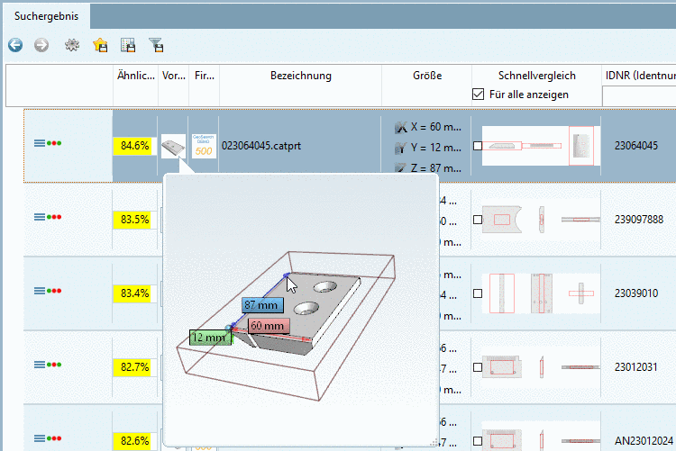 Liste der Suchergebnise -> 3D-Tooltip