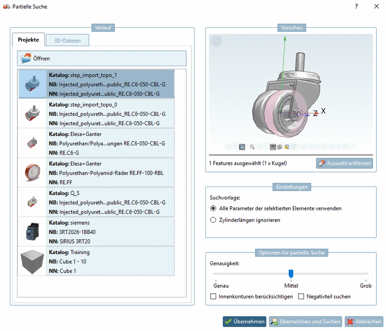 Beispiel: Kugel-Feature selektiert