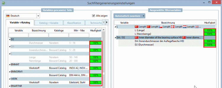 Beispiel: In der Abbildung ist links die Auswahl "Kataloge" selektiert und im Baum ein Verzeichnis. Rechts werden die entsprechenden Unterverzeichnisse zum links selektierten Verzeichnis angezeigt.