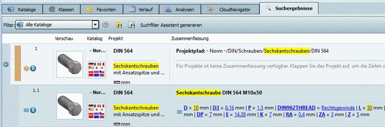 An Zeilen mit Teilen, die dem Bauteilvergleich hinzugefügt wurden, erscheint ein entsprechendes Icon .