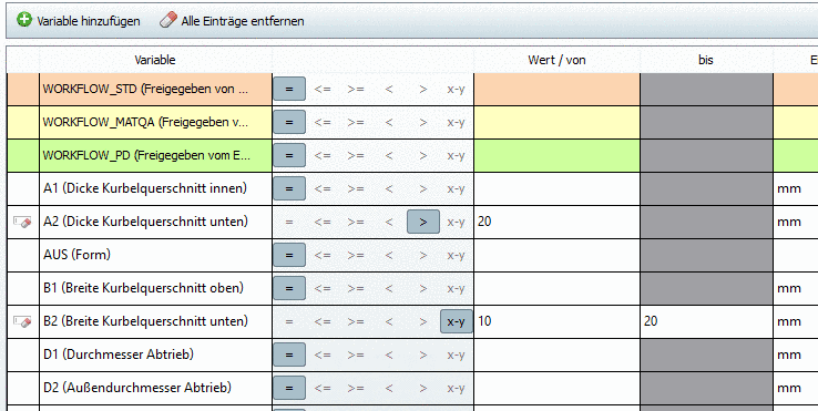 Operatoren bei Variablensuche