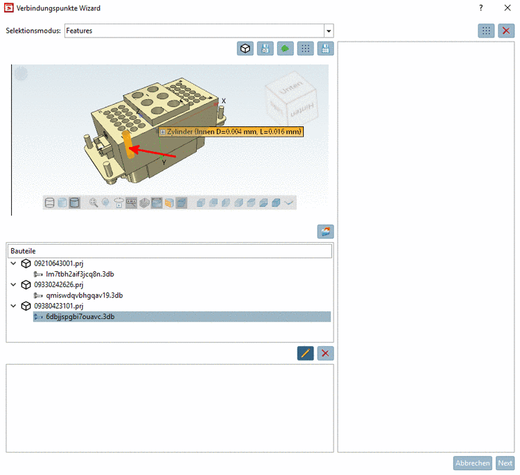 Beispiel: Selektion des Features "Zylinder"