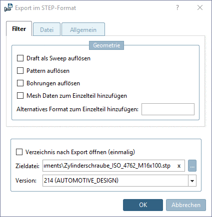 Beispielhaft "Export im STEP-Format"