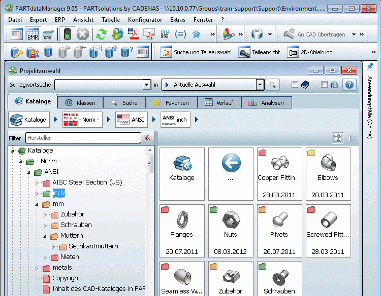 Statusfarben für Katalogindex im PARTdataManager