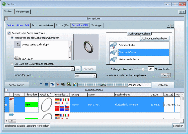 Geometrische Suche mit nativem Teil