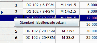 Standard Tabellenzeile setzen