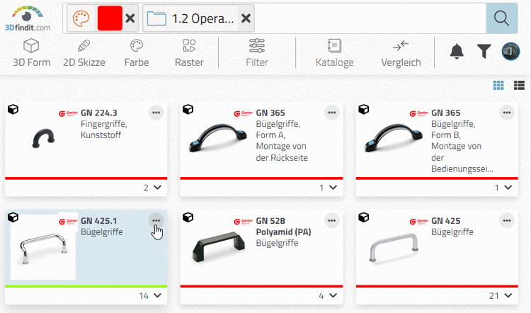 Suchverzeichnis "Bedienelemente" + Farbsuche mit Rot