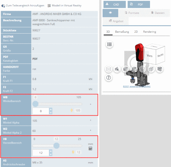 Produkt mit Wertebereichsfeldern