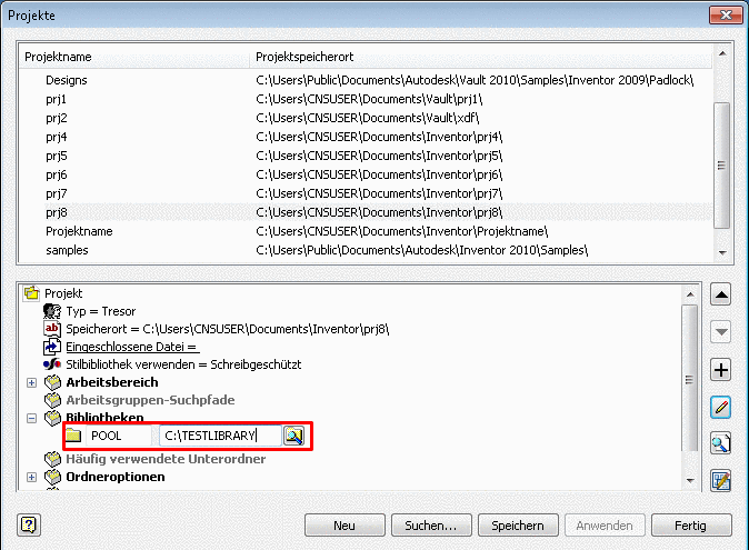 Teileauswahl Tabellenansicht
