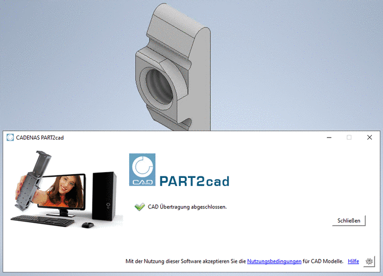 CAD Übertragung abgeschlossen.