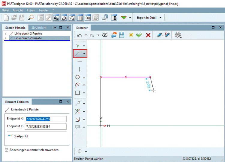 Linie durch 2 Punkte