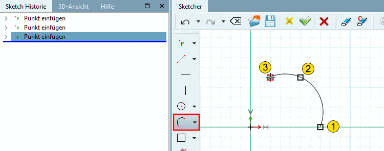 Bogen über 3 Punkte auf Umfang: Bogen erstellen