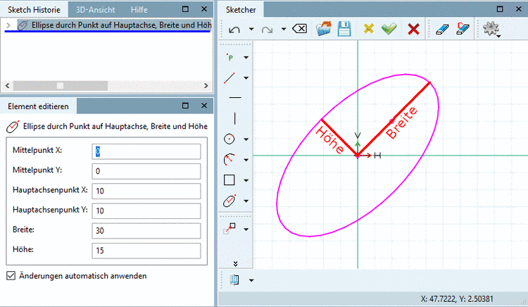 Ellipse: Definition der Größe über Breite und Höhe