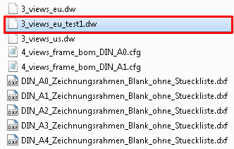 Beispielhafter Auszug mit dw-, cfg- und dxf-Dateien