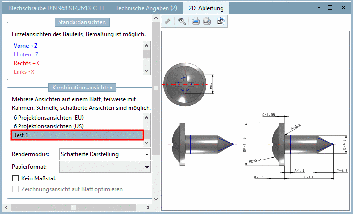 Eigene Ansicht "Test 1"