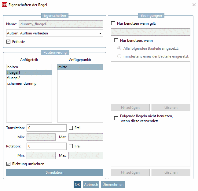 Dialogfenster "Eigenschaften der Regel"