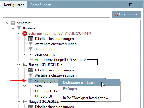 Aufruf "Bedingung einfügen"