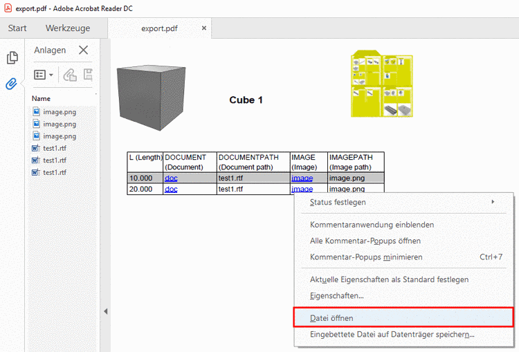 Dokumente als Anlagen eingebettet im PDF