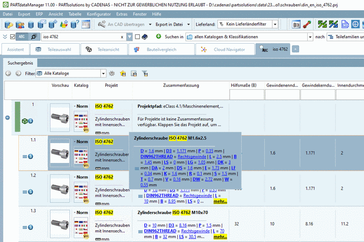 Bauteilvergleich -> Tabellarischer Vergleich -> Geometrische Ähnlichkeit