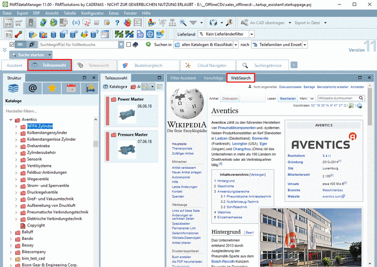 Toolbar "Export": "An CAD übertragen" mit Unterpunkten
