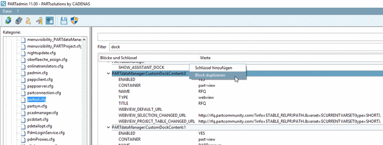 Toolbar "Export": "Export in Datei" mit Unterpunkten