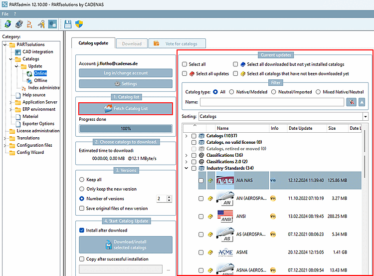 Rubrik "Norm- / Industriestandards" aufgeklappt