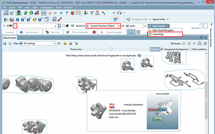 Es werden alle Griffe des entsprechenden Verzeichnisses in der Cloud Map dargestellt.